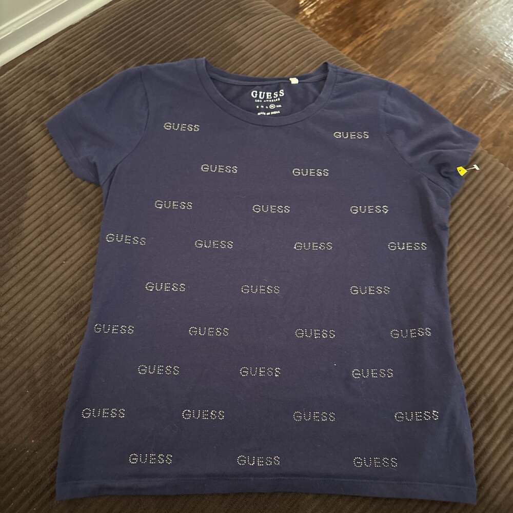 Guess Los Angeles Women's Embellished Crewneck Graphic T-shirt Navy Blue